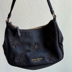 Vintage Kate Spade Black Floral Nylon Shoulder Bag